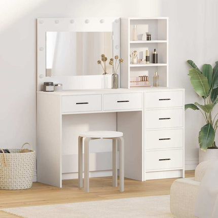 Smyckebord med låda Vit 78.5 x 41 x 135 cm Konstruerat trä