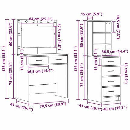Smyckebord 2 st Vit 78.5 x 41 x 135 cm Konstruerat trä