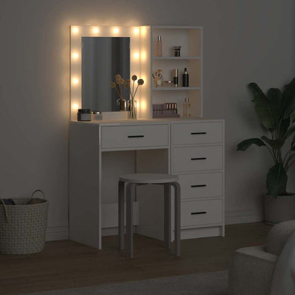 Smyckebord med låda 2 pcs Vit 50 x 41 x 135 cm Konstruerat trä