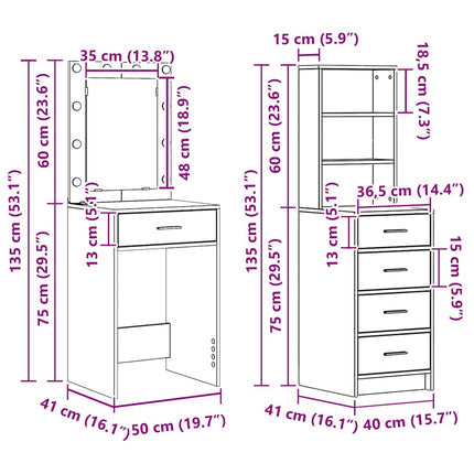 Smyckebord 2 st Svart 50 x 41 x 135 cm Konstruerat trä