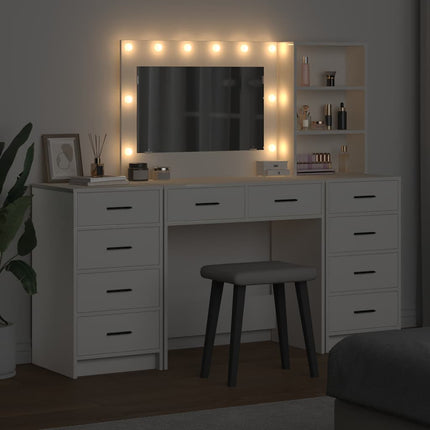 Smyckebord med spegelbelysning 3 pcs Vit Konstruerat trä