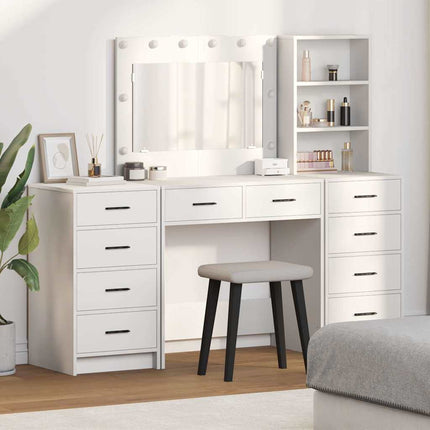 Smyckebord med spegelbelysning 3 pcs Vit Konstruerat trä