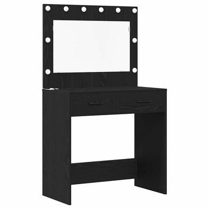 Smyckebord med spegelbelysning 3 pcs Svart Ek Konstruerat trä