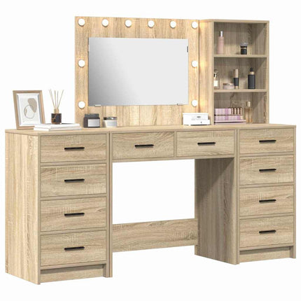 Smyckebord med spegelbelysning 3 pcs Sonoma-ek Konstruerat trä