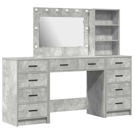 Smyckebord med spegelbelysning 3 pcs Betonggrå Konstruerat trä
