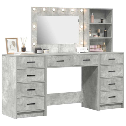 Smyckebord med spegelbelysning 3 pcs Betonggrå Konstruerat trä