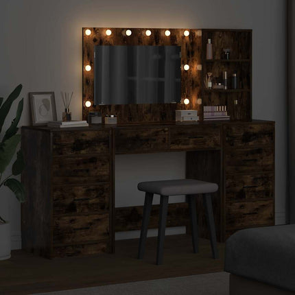 Smyckebord med spegelbelysning 3 pcs Rökt ek Konstruerat trä