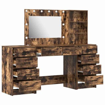 Smyckebord med spegelbelysning 3 pcs Rökt ek Konstruerat trä