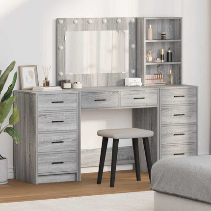 Smyckebord med spegelbelysning 3 pcs Grå Sonoma Konstruerat trä