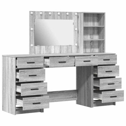 Smyckebord med spegelbelysning 3 pcs Grå Sonoma Konstruerat trä
