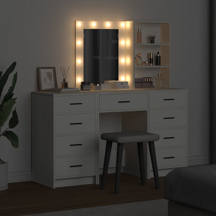 Smyckebord med spegelbelysning 3 pcs Vit Konstruerat trä