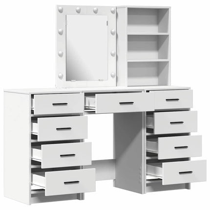 Smyckebord med spegelbelysning 3 pcs Vit Konstruerat trä