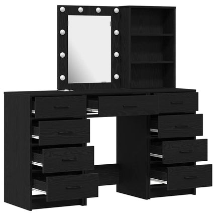 Smyckebord med spegelbelysning 3 pcs Svart Konstruerat trä