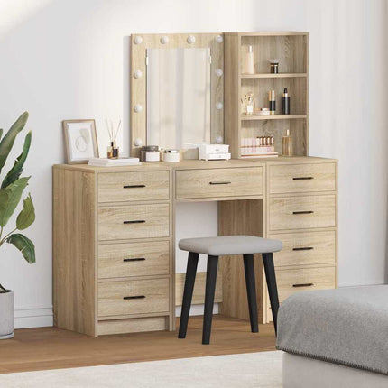 Smyckebord med spegelbelysning 3 pcs Brun Konstruerat trä