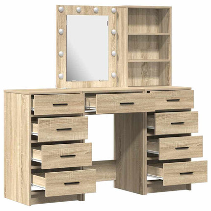 Smyckebord med spegelbelysning 3 pcs Brun Konstruerat trä