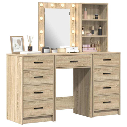 Smyckebord med spegelbelysning 3 pcs Brun Konstruerat trä