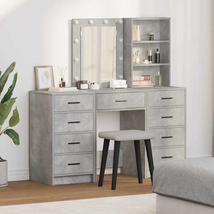 Smyckebord med spegelbelysning 3 pcs Grå Konstruerat trä