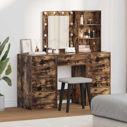 Smyckebord med spegelbelysning 3 pcs Brun Konstruerat trä