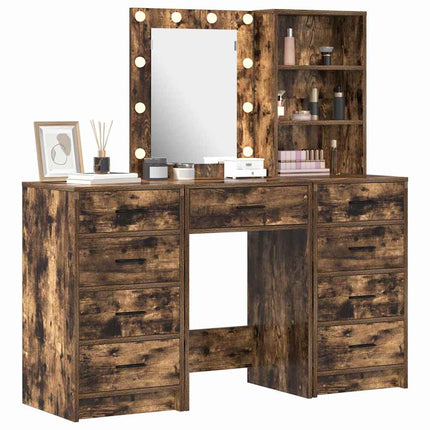 Smyckebord med spegelbelysning 3 pcs Brun Konstruerat trä