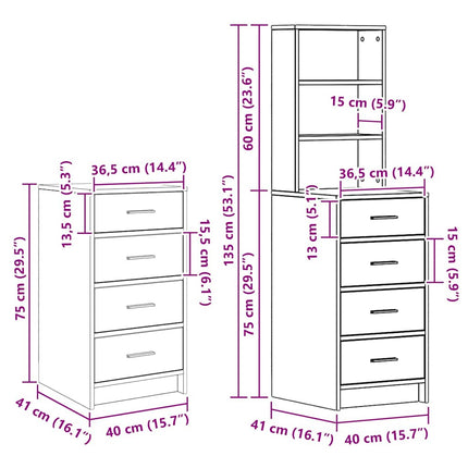 Smyckebord 3 st Brun 40 x 41 x 135 cm Konstruerat trä