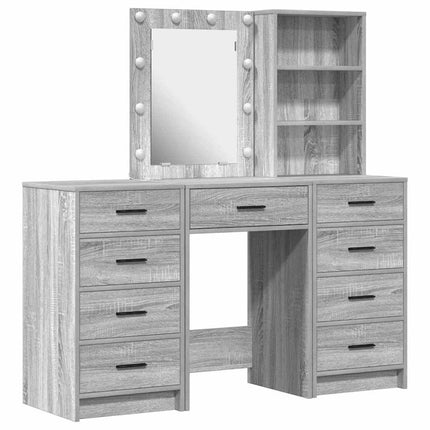 Smyckebord med spegelbelysning 3 pcs Grå Konstruerat trä