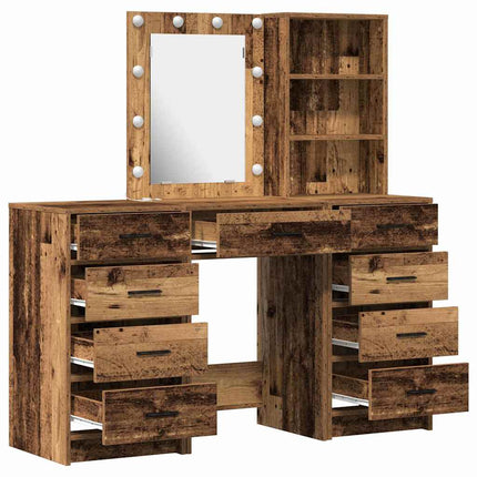Smyckebord med spegelbelysning 3 pcs Brun Konstruerat trä