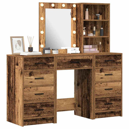 Smyckebord med spegelbelysning 3 pcs Brun Konstruerat trä
