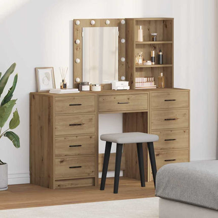 Smyckebord med spegelbelysning 3 pcs Brun Konstruerat trä