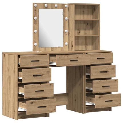 Smyckebord med spegelbelysning 3 pcs Brun Konstruerat trä