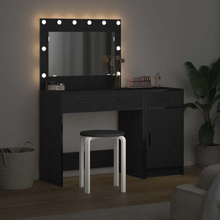 Smyckebord med spegelbelysning 2 pcs Svart Konstruerat trä