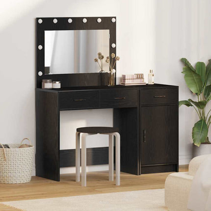Smyckebord med spegelbelysning 2 pcs Svart Konstruerat trä