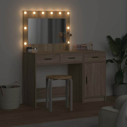 Smyckebord med spegelbelysning 2 pcs Brun Konstruerat trä