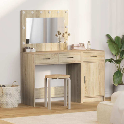 Smyckebord med spegelbelysning 2 pcs Brun Konstruerat trä