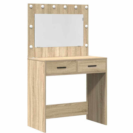 Smyckebord med spegelbelysning 2 pcs Brun Konstruerat trä