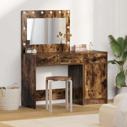 Smyckebord med spegelbelysning 2 pcs Brun Konstruerat trä