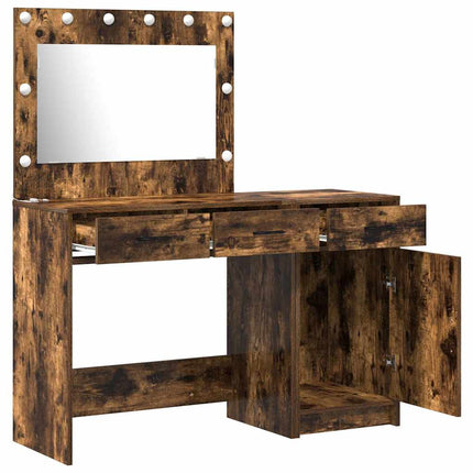 Smyckebord med spegelbelysning 2 pcs Brun Konstruerat trä