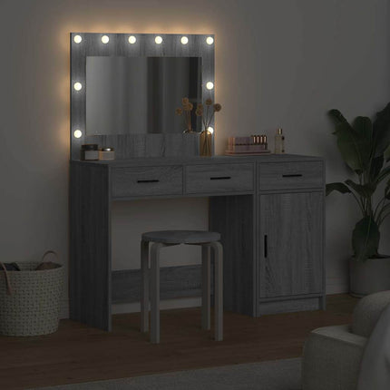 Smyckebord med spegelbelysning 2 pcs Grå Konstruerat trä
