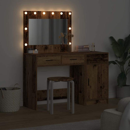 Smyckebord med spegelbelysning 2 pcs Brun Konstruerat trä