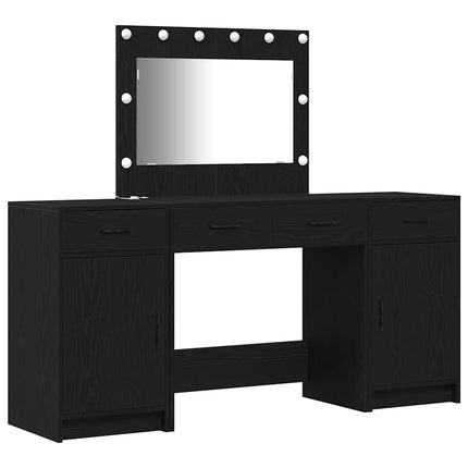Smyckebord med spegelbelysning 3 pcs Svart Konstruerat trä