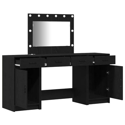 Smyckebord med spegelbelysning 3 pcs Svart Konstruerat trä