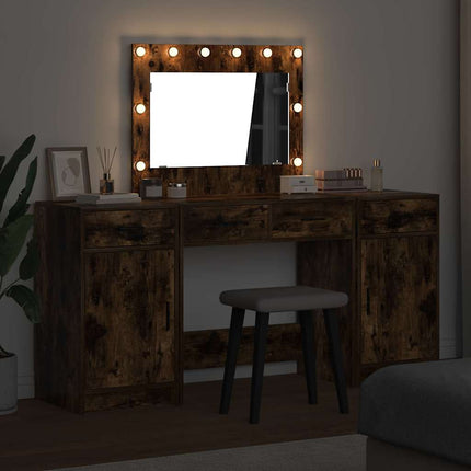 Smyckebord med spegelbelysning 3 pcs Brun Konstruerat trä