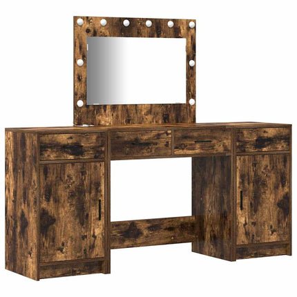 Smyckebord med spegelbelysning 3 pcs Brun Konstruerat trä