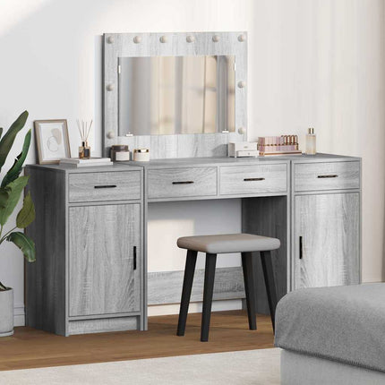 Smyckebord med spegelbelysning 3 pcs Grå Konstruerat trä