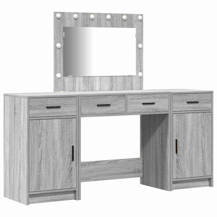 Smyckebord med spegelbelysning 3 pcs Grå Konstruerat trä