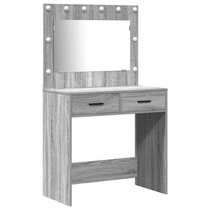 Smyckebord med spegelbelysning 3 pcs Grå Konstruerat trä