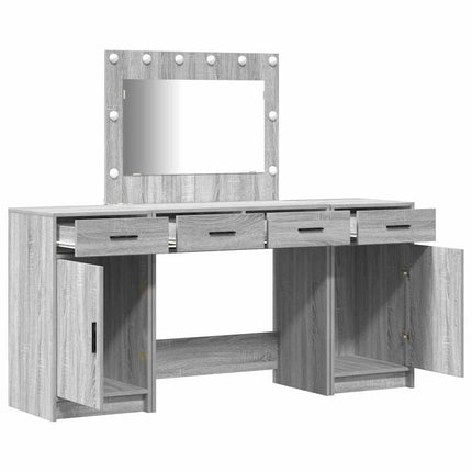 Smyckebord med spegelbelysning 3 pcs Grå Konstruerat trä
