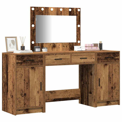 Smyckebord med spegelbelysning 3 pcs Brun Konstruerat trä