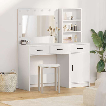 Smyckebord med spegelbelysning 2 pcs Vit Konstruerat trä