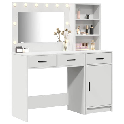 Smyckebord med spegelbelysning 2 pcs Vit Konstruerat trä