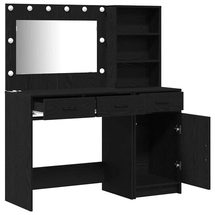 Smyckebord med spegelbelysning 2 pcs Svart Konstruerat trä
